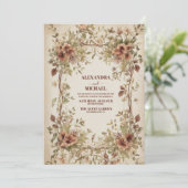ボヘミアなアースカラーの粘土の花をあしらったウェディング 招待状 (スタンド正面)