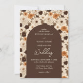 ボヘミアな秋の茶色のくすんだオレンジ色の象牙色のアーチ型 招待状 (正面)