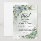 ボヘミアな緑の多肉植物とユーカリの葉 招待状 (正面/裏面)