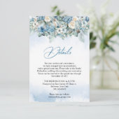 ボヘミアな雰囲気の、ほこりっぽい青いハイドランジアと白いバラのディテール エンクロージャーカード (スタンド正面)