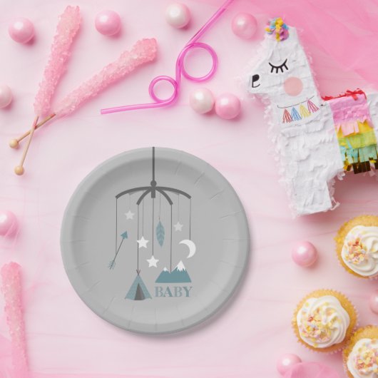 ボヘミアのまぐさ桶の移動式モダンなベビーシャワーの青 ペーパープレート (パーティー)