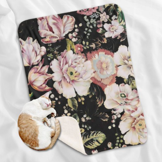 ボヘミアのシックな赤面ピンクの花ダークフローラ シェルパブランケット
