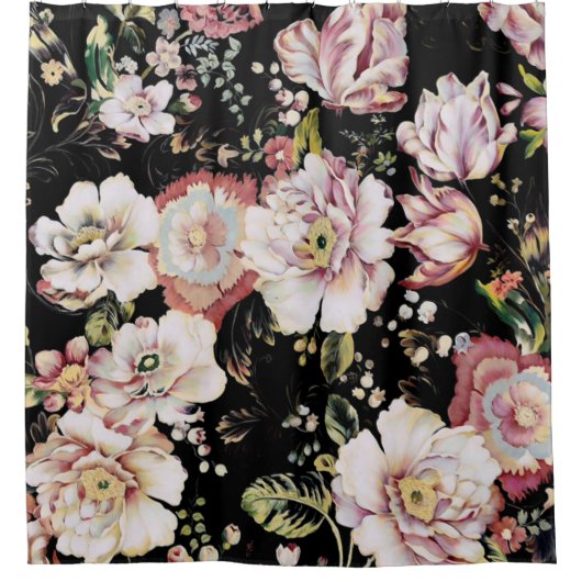 ボヘミアのシックな赤面ピンクの花ダークフローラ シャワーカーテン (正面)