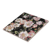 ボヘミアのシックな赤面ピンクの花ダークフローラ タイル (側面)