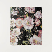 ボヘミアのシックな赤面ピンクの花ダークフローラ タペストリー (正面)