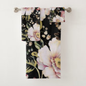 ボヘミアのシックな赤面ピンクの花ダークフローラ バスタオルセット (インサイチュ)