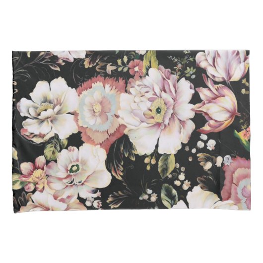 ボヘミアのシックな赤面ピンクの花ダークフローラ 枕カバー (正面右)