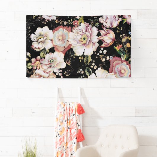 ボヘミアのシックな赤面ピンクの花ダークフローラ 横断幕 (インサイチュ)