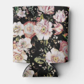 ボヘミアのシックな赤面ピンクの花ダークフローラ 缶クーラー (正面)
