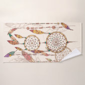 ボヘミアのドリームキャッチャー、ビーズと羽を持つse バスタオル (バスタオル)