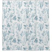 ボヘミアのパステル調の青いヴィンテージの蝶花柄 シャワーカーテン (正面)