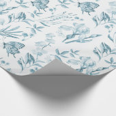 ボヘミアのパステル調の青いヴィンテージの蝶花柄 ラッピングペーパー (角)