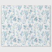 ボヘミアのパステル調の青いヴィンテージの蝶花柄 ラッピングペーパー (フラット)