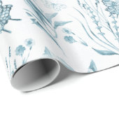 ボヘミアのパステル調の青いヴィンテージの蝶花柄 ラッピングペーパー (ロールコーナー)