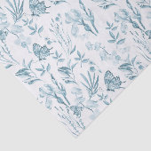 ボヘミアのパステル調の青いヴィンテージの蝶花柄 薄葉紙 (詳細)