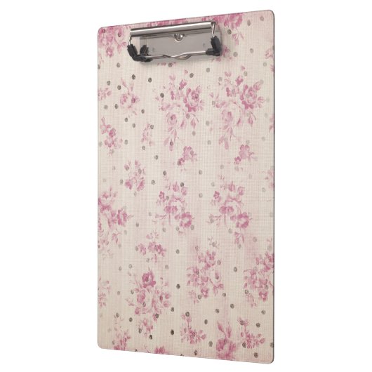 ボヘミアのパステル調ピンクのストライブ柄の花柄の水玉模様 クリップボード (左)