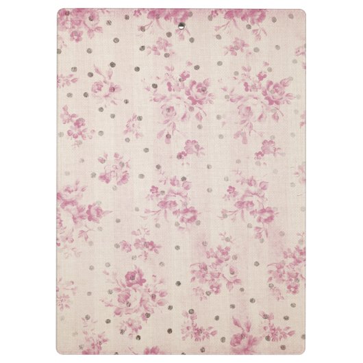 ボヘミアのパステル調ピンクのストライブ柄の花柄の水玉模様 クリップボード (裏面)