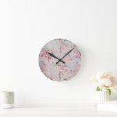 ボヘミアのピンクのティール（緑がかった色）のヴィンテージの花柄パターン ラウンド壁時計 (ホーム)