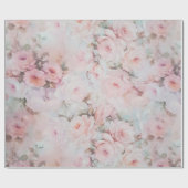 ボヘミアのピンクのティール(緑がかった色)のヴィンテージの花柄パターン ラッピングペーパー (フラット)