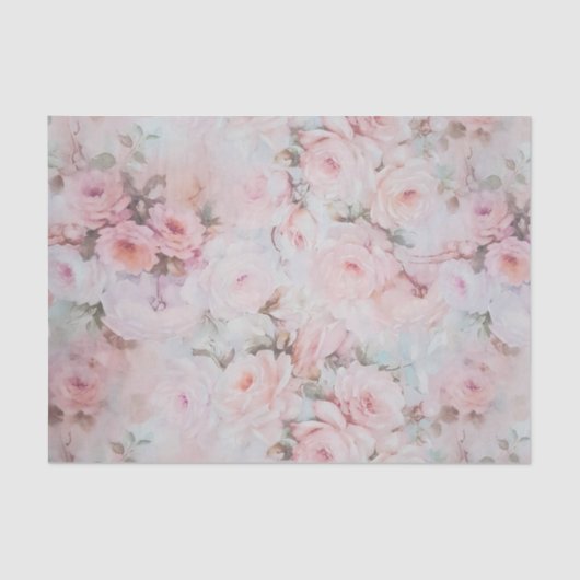 ボヘミアのピンクのティール（緑がかった色）のヴィンテージの花柄パターン 薄葉紙 (正面)