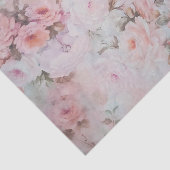 ボヘミアのピンクのティール（緑がかった色）のヴィンテージの花柄パターン 薄葉紙 (詳細)