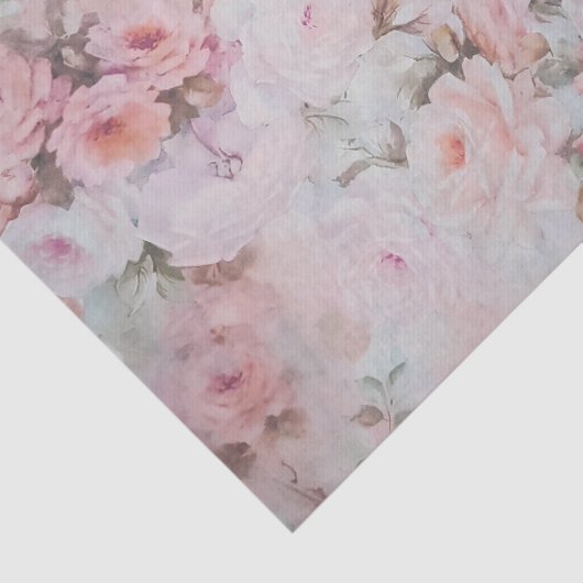 ボヘミアのピンクのティール（緑がかった色）のヴィンテージの花柄パターン 薄葉紙 (詳細)