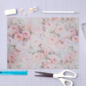 ボヘミアのピンクのティール（緑がかった色）のヴィンテージの花柄パターン 薄葉紙 (クラフト)