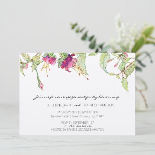 ボヘミアのピンクの花の婚約パーティの招待状 招待状 (スタンド正面)