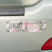 ボヘミアのピンクの黒い花のパリエッフェル塔のタイプエラー バンパーステッカー (車上)