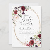 ボヘミアのブルゴーニュ赤面ピンクの金ゴールド赤ちゃんシャワー 招待状 (正面)
