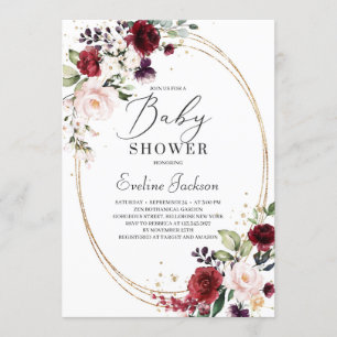 ボヘミアのブルゴーニュ赤面ピンクの金ゴールド赤ちゃんシャワー 招待状