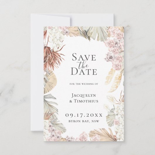 ボヘミアのボタニカルフレーム日付を保存 案内状 (正面)