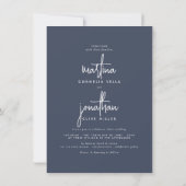 ボヘミアのミニマルなネイビーシンプルブルー結婚フォト 招待状 (裏面)