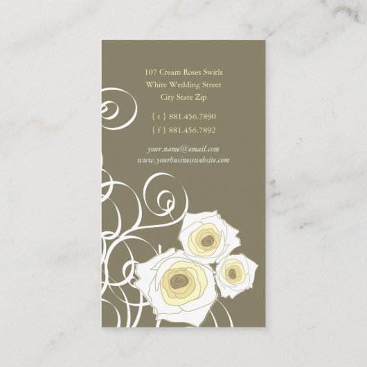ボヘミアのヴィンテージのクリームのバラ及び渦巻のプロフィールカード 名刺 (裏面)