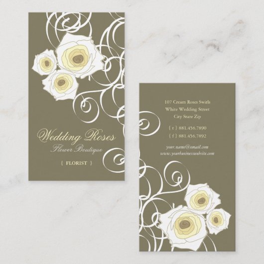 ボヘミアのヴィンテージのクリームのバラ及び渦巻のプロフィールカード 名刺 (正面/裏面)