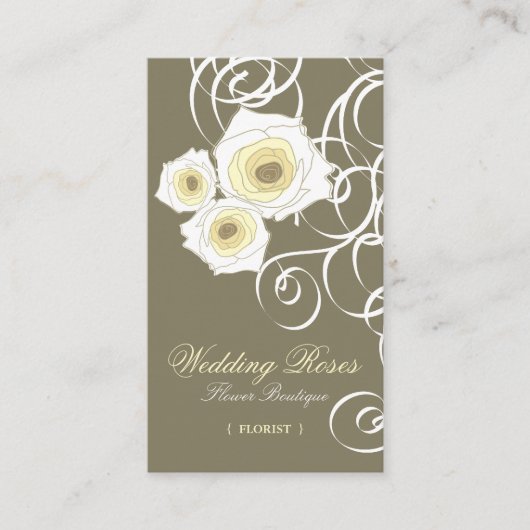 ボヘミアのヴィンテージのクリームのバラ及び渦巻のプロフィールカード 名刺 (正面)