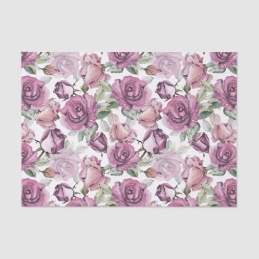 ボヘミアのヴィンテージの緑のピンクのバラの花柄パターン 薄葉紙 (正面)