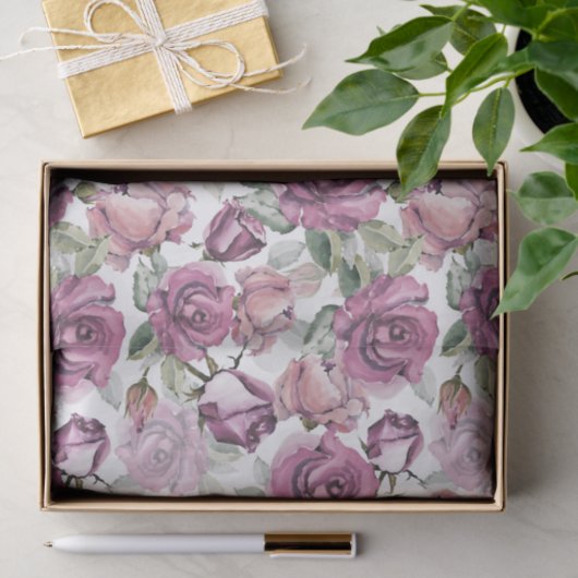 ボヘミアのヴィンテージの緑のピンクのバラの花柄パターン 薄葉紙 (ギフト)