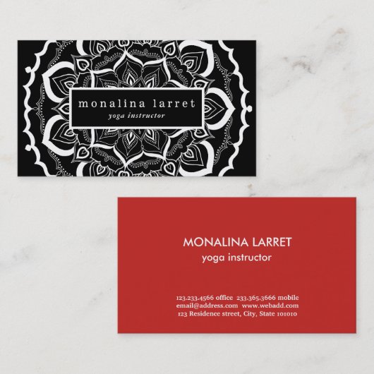 ボヘミアの手描きの曼荼羅の白黒 名刺 (正面/裏面)