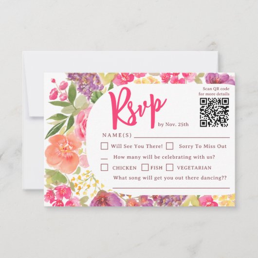 ボヘミアの明るいフローラのアーチスクリプ結婚トシック 出欠カード (正面)