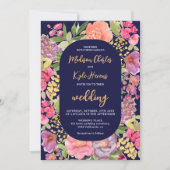 ボヘミアの明るいフローラアーチ結婚スクリプトnavy's 招待状 (正面)