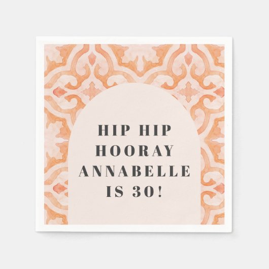 ボヘミアの水の色パステルモロッコピーチの誕生日 スタンダードカクテルナプキン (正面)