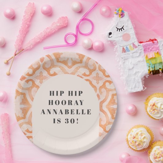 ボヘミアの水の色パステルモロッコピーチの誕生日 ペーパープレート (パーティー)