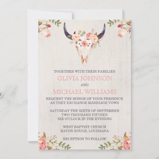 ボヘミアの水彩画のスカルの結婚式招待状 招待状 (正面)