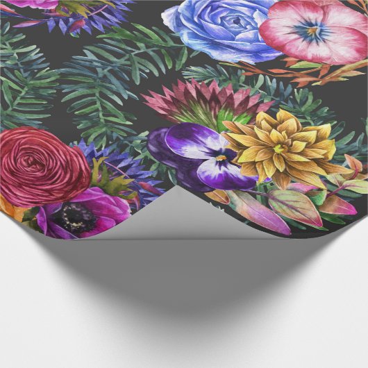 ボヘミアの水彩画の花および熱帯葉 ラッピングペーパー (角)