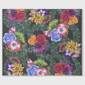 ボヘミアの水彩画の花および熱帯葉 ラッピングペーパー (フラット)