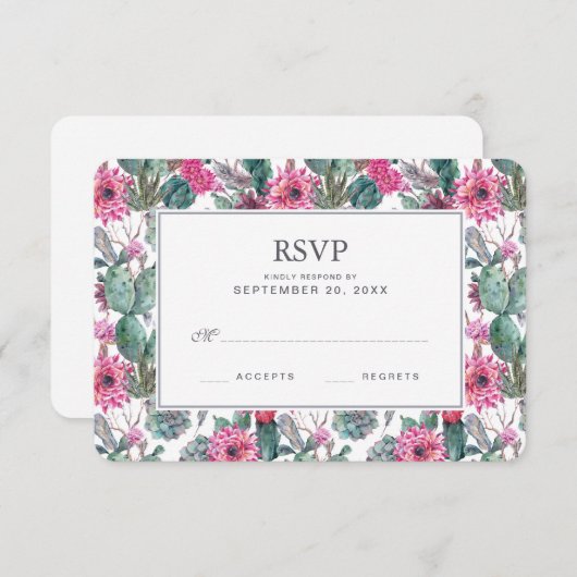 ボヘミアの水気が多い及び花柄- RSVPを結婚すること 出欠カード (正面/裏面)