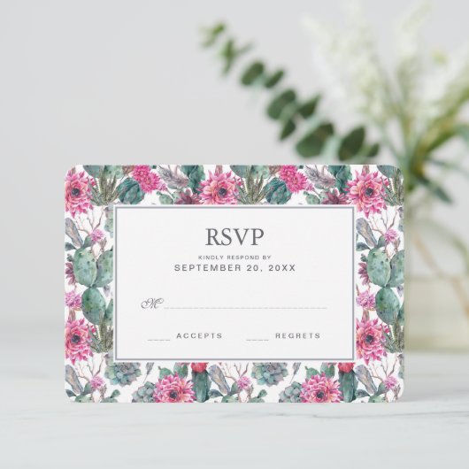 ボヘミアの水気が多い及び花柄- RSVPを結婚すること 出欠カード (スタンド正面)