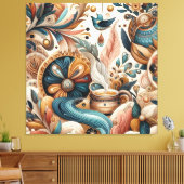 ボヘミアの混合ティール(緑がかった色)、マゼンタ、紫の花 キャンバスプリント (インサイチュ (リビング))