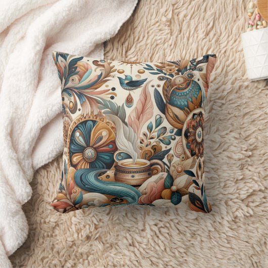 ボヘミアの混合ティール（緑がかった色）、マゼンタ、紫の花 クッション (ブランケット)